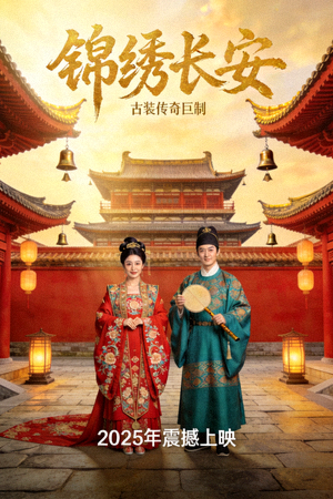 古装剧《锦绣长安》海报，华丽古代服饰场景